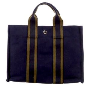 Hermes Toile Fourre-Tout PM Tote Navy and Khaki